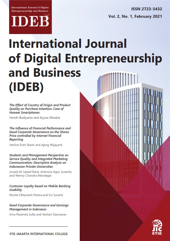 					View Vol. 2 No. 1 (2021): International Journal of Digital Entrepreneurship and Business (IDEB)
				