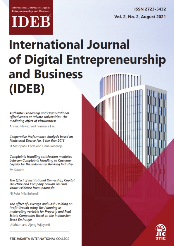 					View Vol. 2 No. 2 (2021): International Journal of Digital Entrepreneurship and Business (IDEB)
				