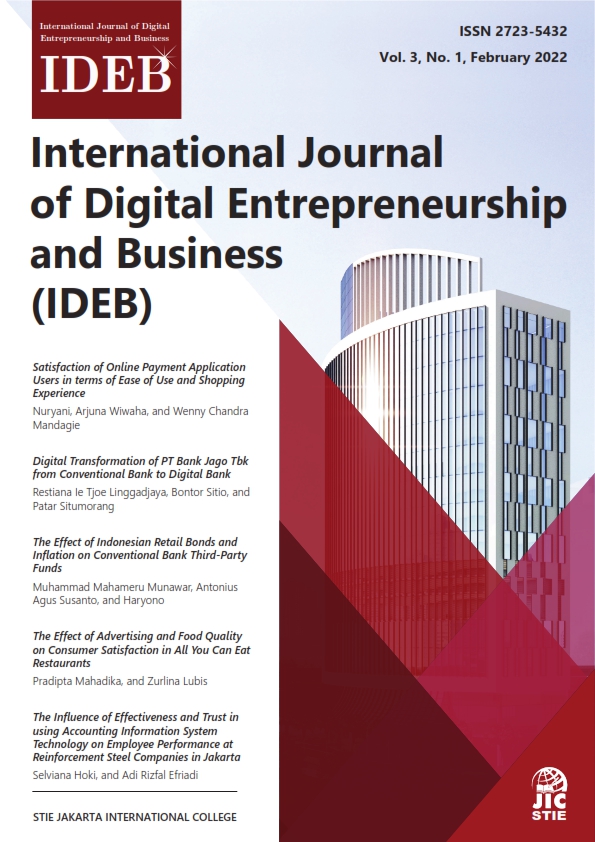 					View Vol. 3 No. 1 (2022): International Journal of Digital Entrepreneurship and Business (IDEB)
				