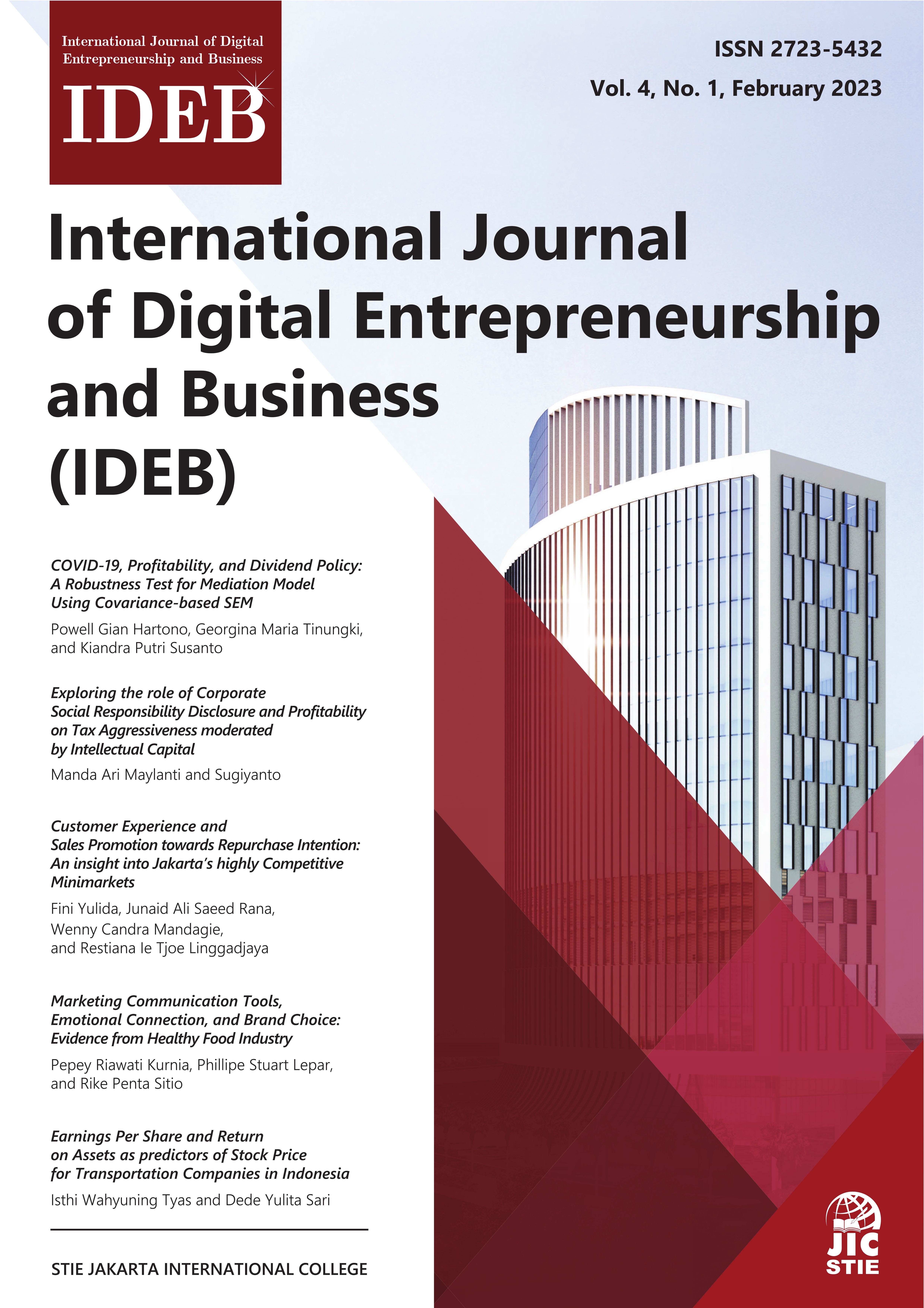 					View Vol. 4 No. 1 (2023): International Journal of Digital Entrepreneurship and Business (IDEB)
				