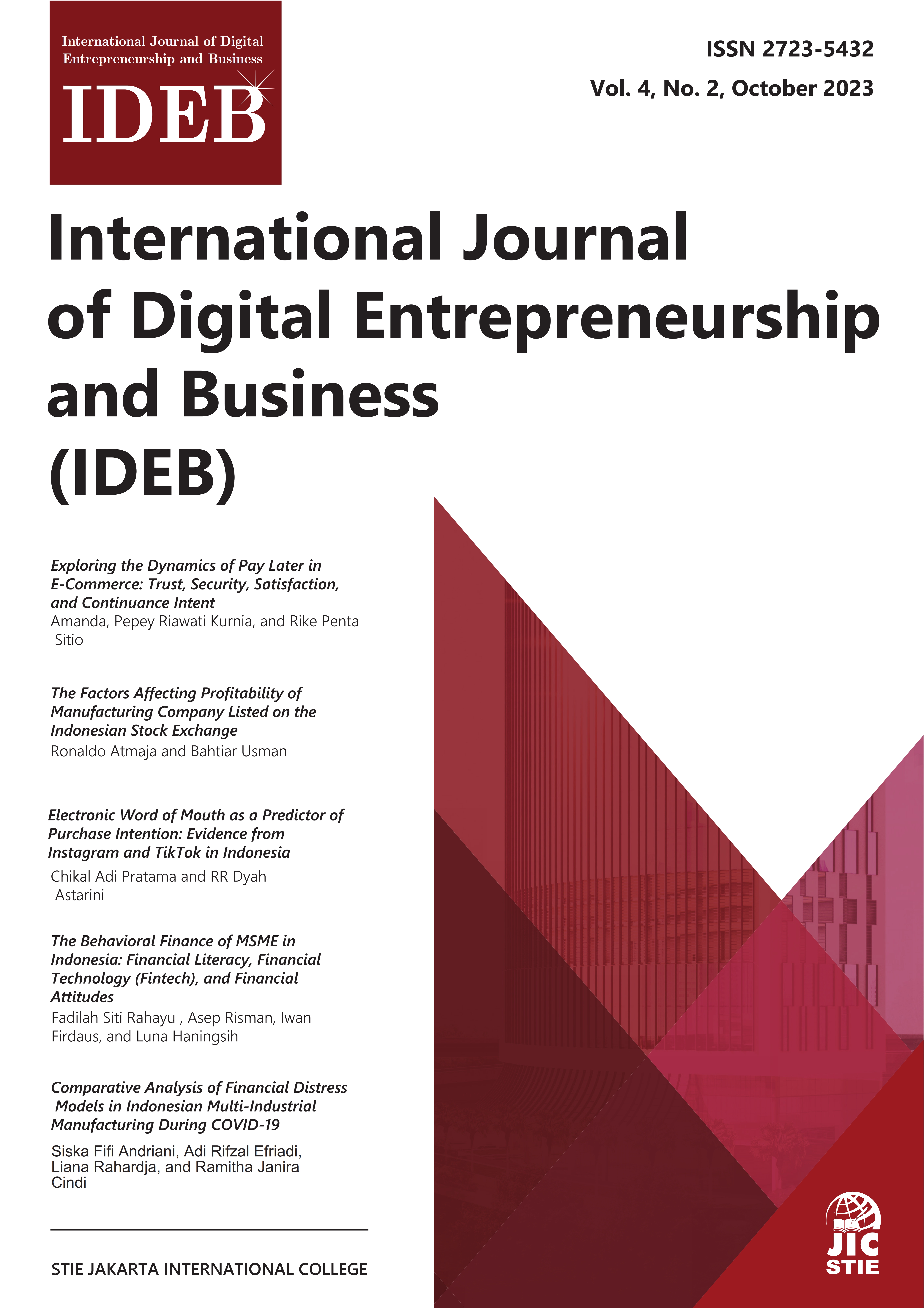 					View Vol. 4 No. 2 (2023): International Journal of Digital Entrepreneurship and Business (IDEB)
				